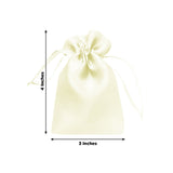 Cream satin drawstring bag, 3x4 inches, perfect for gifts and storage.