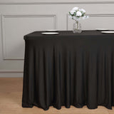 6ft Black Wavy Spandex Fitted Rectangle 1-Piece Tablecloth Table Skirt