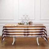 60"x102" Gold White Stripe Satin Rectangle Tablecloth