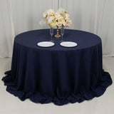 132inch Navy Blue Cotton Blend Round Tablecloth Seamless for 6 Foot Table