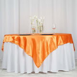 72" x 72" Orange Satin Square Tablecloth Overlay