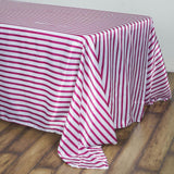 90"x132" White/Fuchsia Stripe Satin Tablecloth