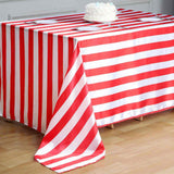 60"x102" Red White Stripe Satin Rectangle Tablecloth