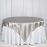 72" x 72" Silver Satin Square Tablecloth Overlay