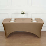 Taupe Stretch Spandex Rectangle Tablecloth 8ft Wrinkle Free Fitted Table Cover