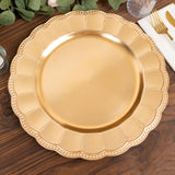 6 Pack Metallic Gold Disposable Sunflower Charger Plates With Scalloped Rim, Elegant Acrylic