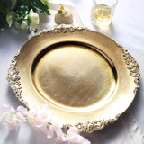 6 Pack | 13inch Gold Embossed Baroque Round Charger Plates With Antique Design Rim