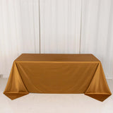 90x132inch Shimmer Gold Premium Scuba Rectangle Tablecloth, Wrinkle Free Seamless Polyester