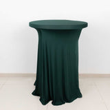 Hunter Emerald Green Round Heavy Duty Spandex Cocktail Table Cover With Natural Wavy Drapes