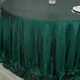 132Inches Hunter Emerald Green Premium Sequin Round Tablecloth, Sparkly Tablecloth