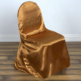 Gold Satin Self-Tie Universal Chair Cover, Folding, Dining, Banquet and Standard