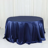 132inch Navy Blue Seamless Satin Round Tablecloth