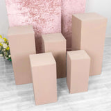 Set of 5 Nude Rectangular Stretch Fitted Pedestal Pillar Prop Covers, Spandex Display Box