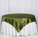 72" x 72" Olive Green Satin Square Tablecloth Overlay