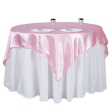 60"x 60" Pink Seamless Satin Square Tablecloth Overlay