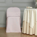 10 Pack Blush Polyester Folding Chair Covers, Reusable Stain Resistant Slip On Chair Covers