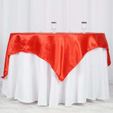 60"x 60" Red Seamless Satin Square Tablecloth Overlay