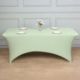 Sage Green Stretch Spandex Rectangle Tablecloth 8ft Wrinkle Free Fitted Table Cover