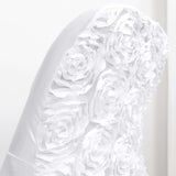 White Satin Rosette Spandex Stretch Fitted Folding Chair Cover