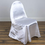 White Satin Self-Tie Universal Chair Cover, Folding, Dining, Banquet and Standard