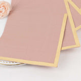 50 Pack Dusty Rose Disposable Cocktail Napkins with Gold Foil Edge