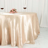 132inch Beige Seamless Satin Round Tablecloth
