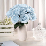 12inches Ice Blue Artificial Velvet-Like Fabric Rose Flower Bouquet Bush