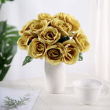 12inches Gold Artificial Velvet-Like Fabric Rose Flower Bouquet Bush