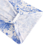 5 Pack White Blue Wide Ruffled Spandex Chair Sash Band in French Toile Floral Pattern