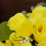 12 Bushes | Yellow Artificial Premium Silk Flower Rose Bud Bouquets