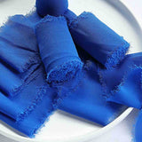 6yd Royal Blue Silk-Like Chiffon Linen Ribbon Roll For Bouquets, Wedding Invitations Gift Wrapping