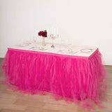 14FT Fuchsia 4 Layer Tulle Tutu Pleated Table Skirts