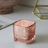 2inch Square Blush/Rose Gold Mercury Glass Candle Holders, Votive Glittered Tealight Holders