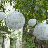 Set of 8 White Sage Green Hanging Chinese Lanterns in French Toile Floral Pattern