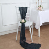 5 Pack | Navy Blue Gauze Cheesecloth Boho Chair Sashes - 16inch x 88inch