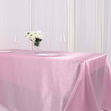 90x132Inch Pink Satin Seamless Rectangular Tablecloth