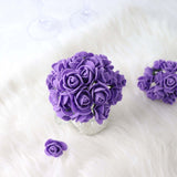 48 Roses | 1Inch Purple Real Touch Artificial DIY Foam Rose Flowers With Stem, Craft Rose Buds
