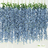 42inch Silk Hanging Wisteria Flower Garland Vines in Dusty Blue, Elaborated 5 Full Strands