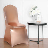 Shiny Metallic Blush/Rose Gold Spandex Banquet Chair Cover, Glittering Premium Fitted Chair Cover