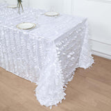 90x132inch White 3D Leaf Petal Taffeta Fabric Rectangle Tablecloth