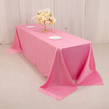 90x156inch Pink Seamless Lamour Satin Rectangle Tablecloth for 8 Foot Table