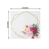 20 Pack | 2 Ply Soft White / Gold Hexagon Frame Floral Paper Napkins