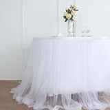 14FT White Extra Long 48 inch Two Layered Tulle & Satin Table Skirt