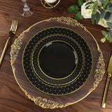 7.5inch Black / Gold 3D Disposable Dessert Plates Dotted Rim Design, Round Plastic Appetizer Plates