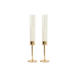 2 Pack | 16inch Gold Metal Glass Candle Stands, Candlestick Holders With Chimney Shades#whtbkgd