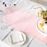 12inch x 108inch Accordion Crinkle Taffeta Table Runner, Elegant Linen Runner - Blush | Rose Gold