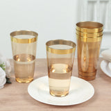 12 Pack Amber Plastic Cups Drinking Tumblers with Gold Rim, 17oz Disposable Party Cups - 5.5inch