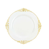 10 Pack | 8inch White Gold Leaf Embossed Baroque Plastic Salad Dessert Plates