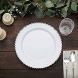 10 Pack | 10inch White / Silver Beaded Rim Disposable Dinner Plates, Round Plastic Party Plates