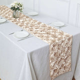 14x108inch Beige Grandiose 3D Rosette Satin Table Runner